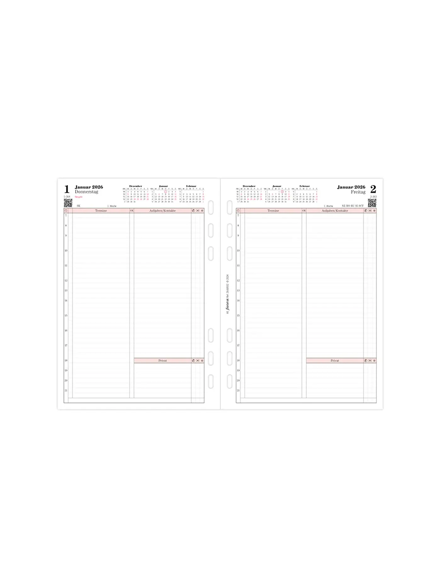 FILOFAX | Kalendereinlage Tag Professional deutsch A5 2026 | weiss