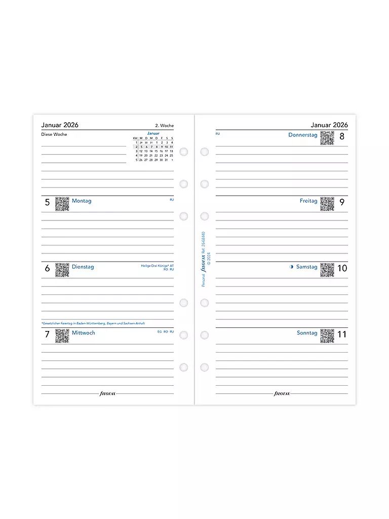 FILOFAX | Kalendereinlage Woche Deutsch Personal 2026 | weiss