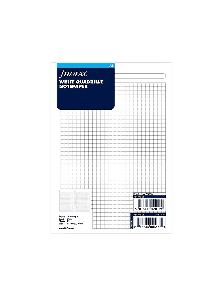 FILOFAX | Notizpapier weiß kariert - A5 | weiss