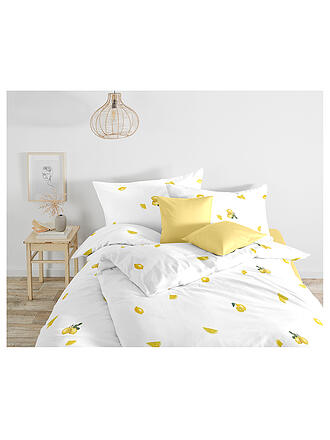FLEURESSE | Satin Bettwäsche  AMALFI 70x90cm / 140x200cm Weiss/Zitrone