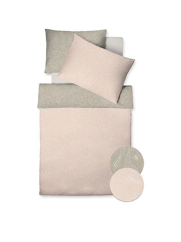 FLEURESSE Wende Satin Bettwäsche Vegan 70x90cm/140x200cm Mandelblüte/Beige beige