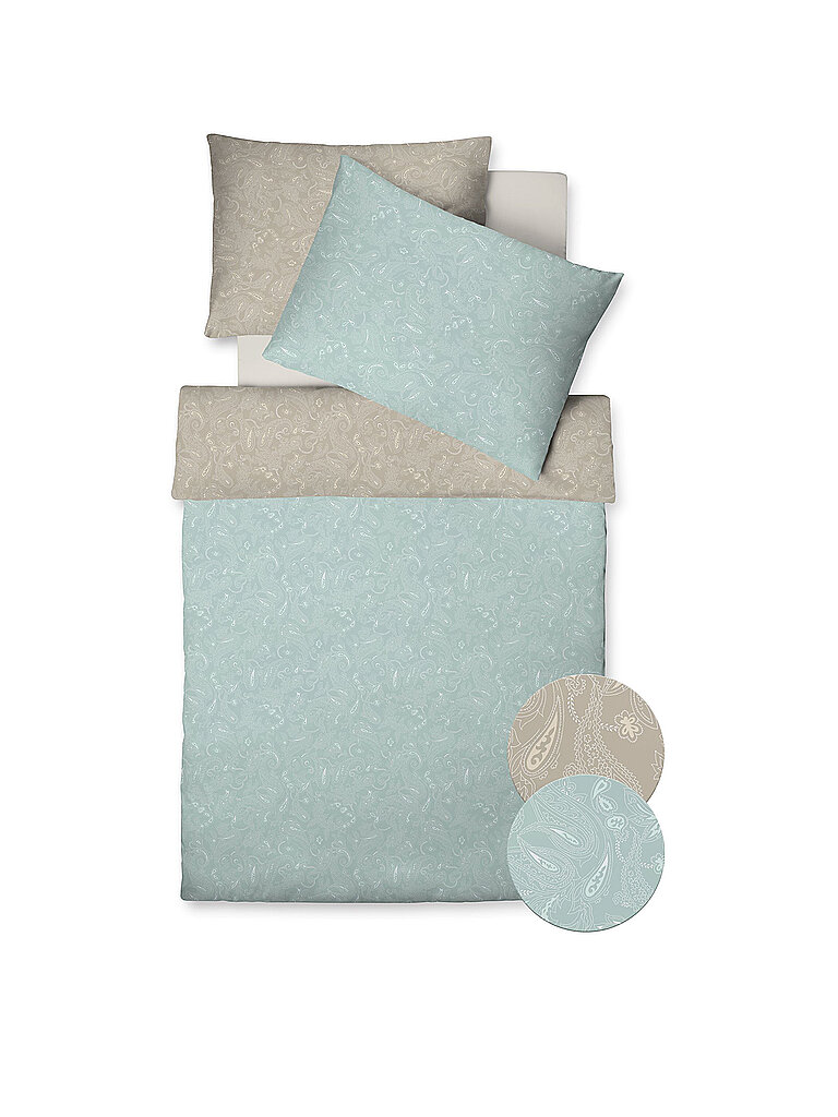 FLEURESSE Wende Satin Bettwäsche Vegan 70x90cm/140x200cm Lichtblau/Beige blau
