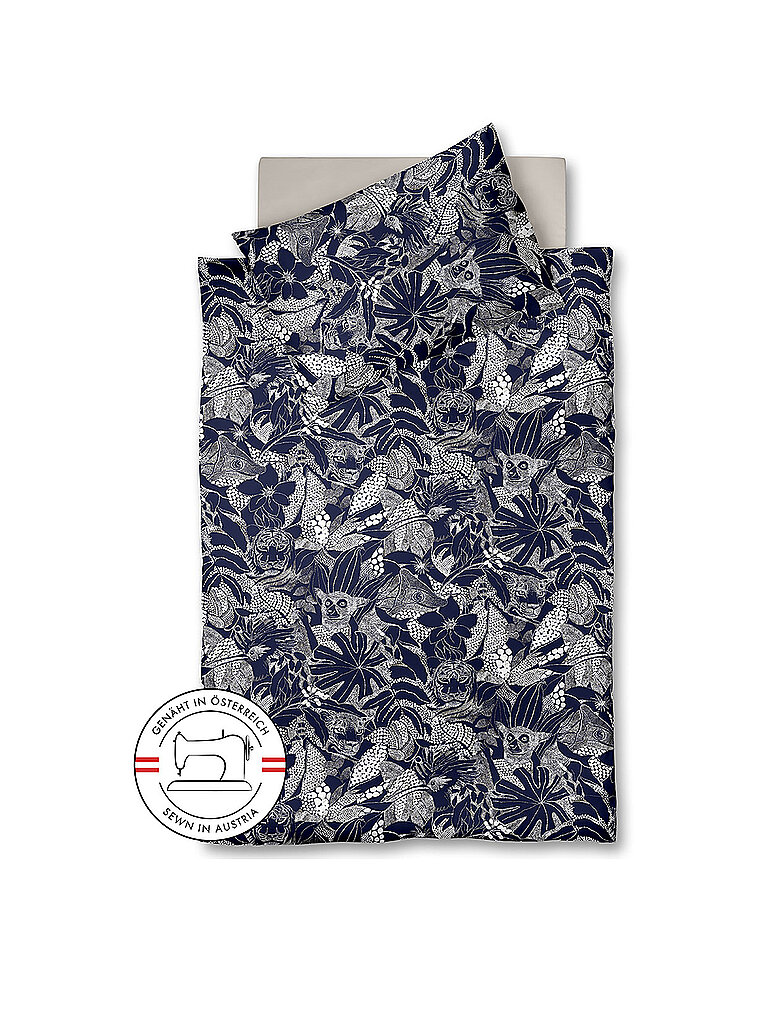 FLEURESSE Satin Bettwäsche Modern Garden 70x90cm / 140x200cm Mitternacht dunkelblau
