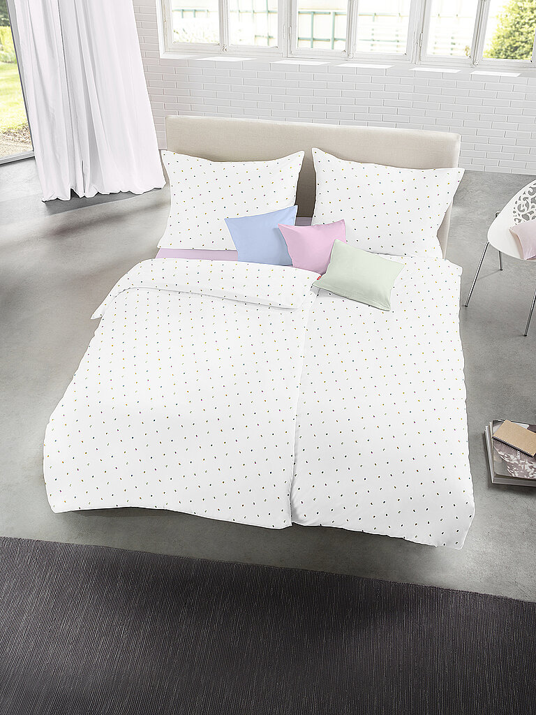 FLEURESSE Parure de lit en satin Alt Wien 70x90cm/140x200cm Blanc/Fleurs blanc
