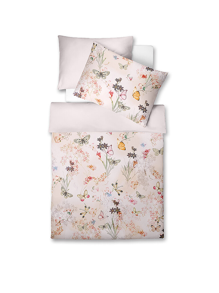 FLEURESSE Satin Bettwäsche FLOWER ART 70x90cm/140x200cm English Rose creme