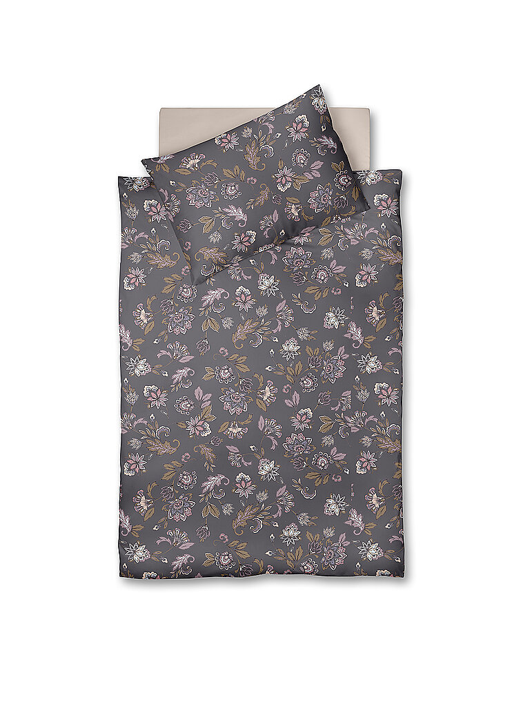 FLEURESSE Satin Bettwäsche MODERN GARDEN 70x90cm/140x200cm Malve grau – FLEURESSE