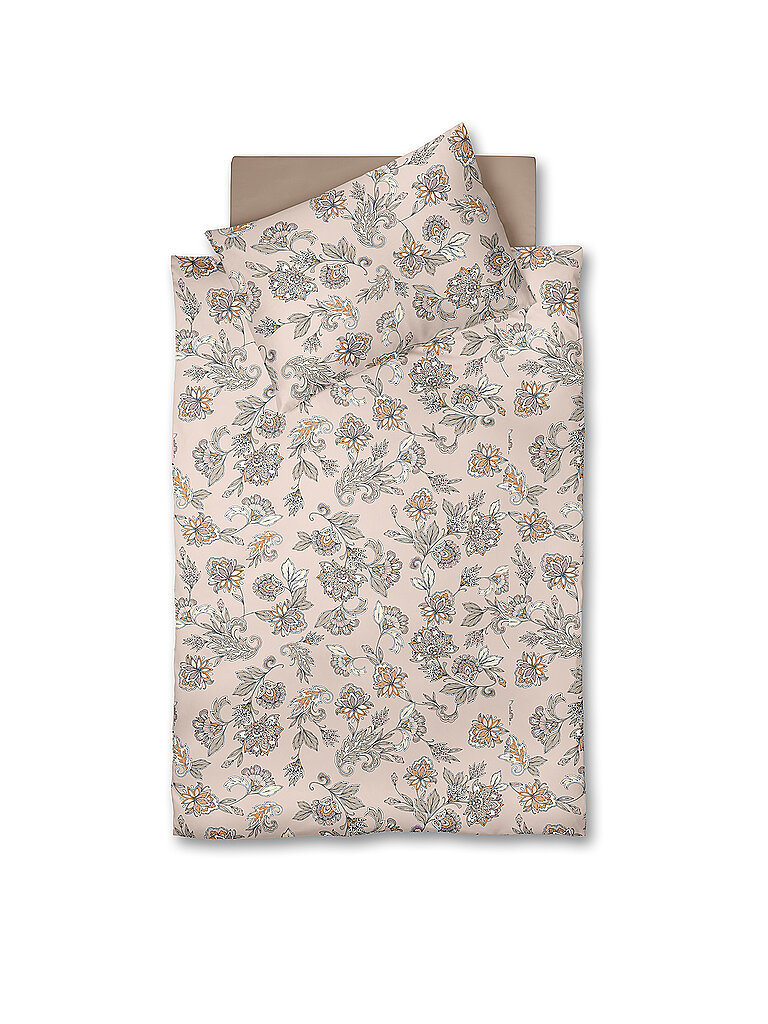 FLEURESSE Satin Bettwäsche MODERN GARDEN 70x90cm/140x200cm Sandstone beige – FLEURESSE