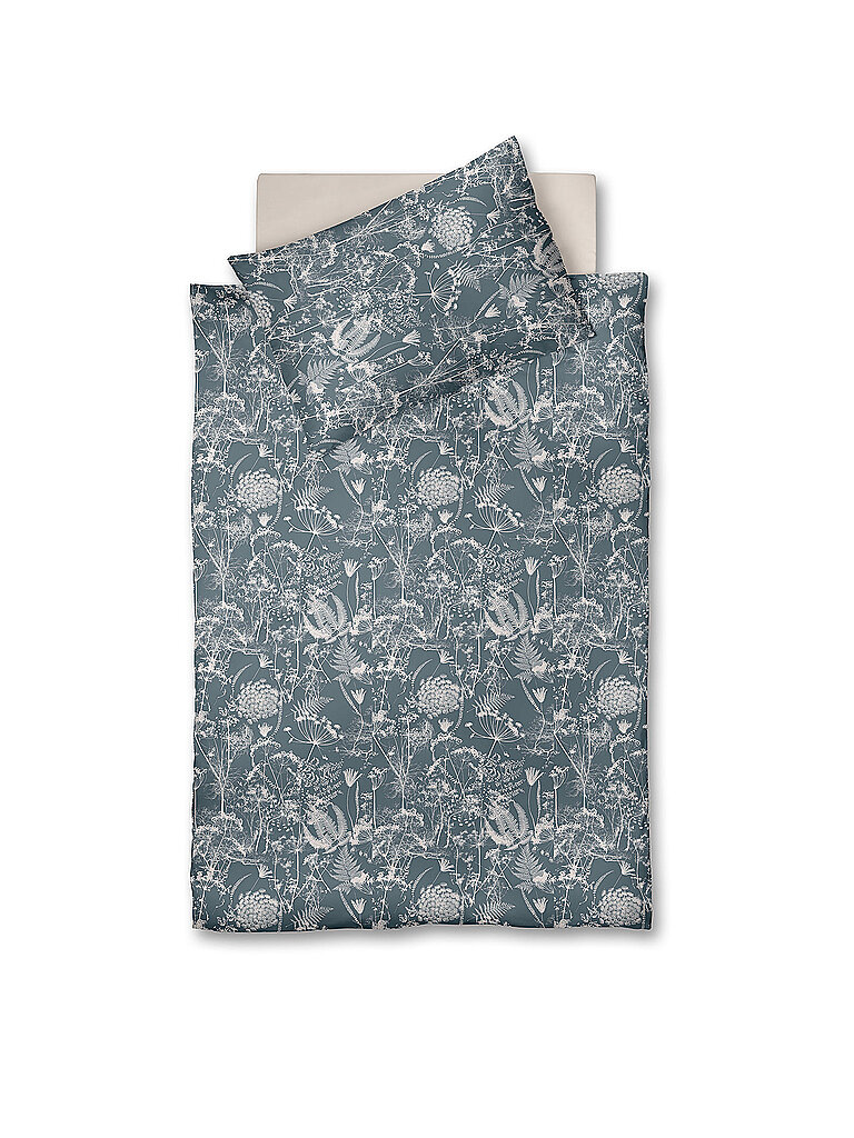 FLEURESSE Satin Bettwäsche 70x90cm/140x200cm MODERN GARDEN B Urban Blue dunkelblau