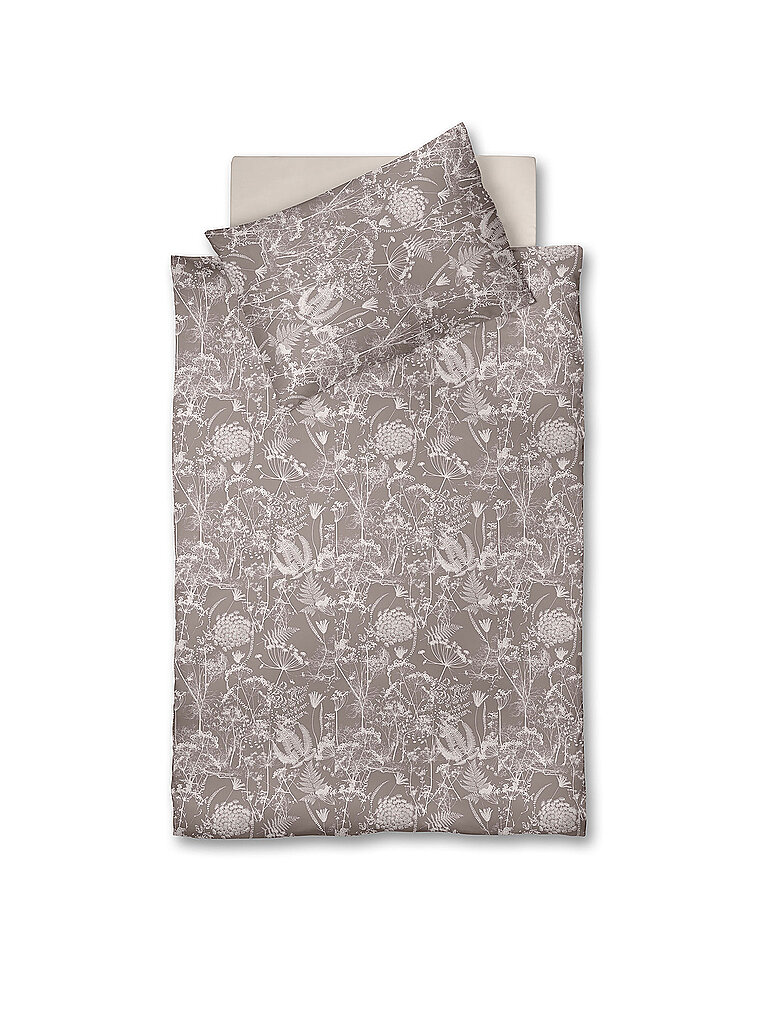 FLEURESSE Satin Bettwäsche 70x90cm/140x200cm MODERN GARDEN B Taupe rosa