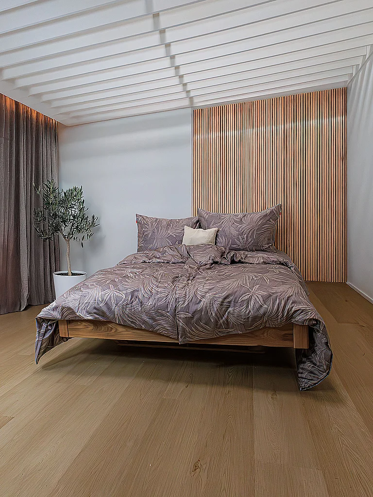 FLEURESSE Parure de lit en satin 70x90cm/140x200cm MODERN GARDEN B Moka marron