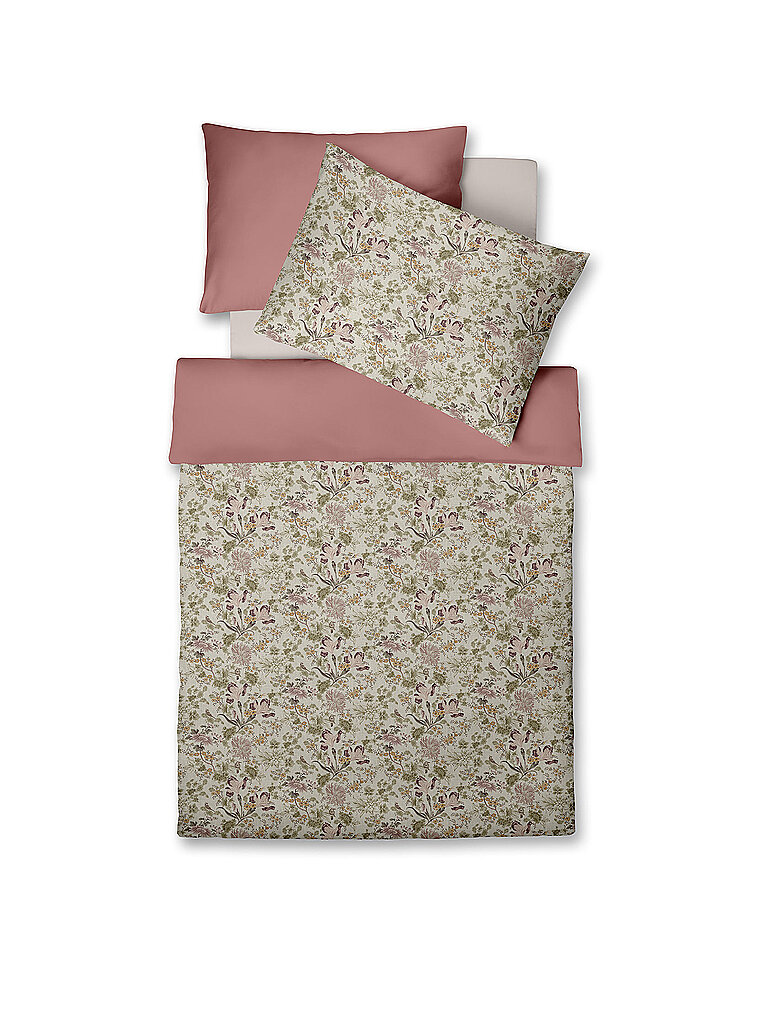 FLEURESSE Satin Bettwäsche 70x90cm/140x200cm MODERN GARDEN B Misty Rose beere