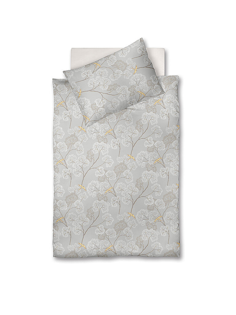 FLEURESSE Satin Bettwäsche  MODERN GARDEN 70x90cm/140x200cm Silver silber – FLEURESSE