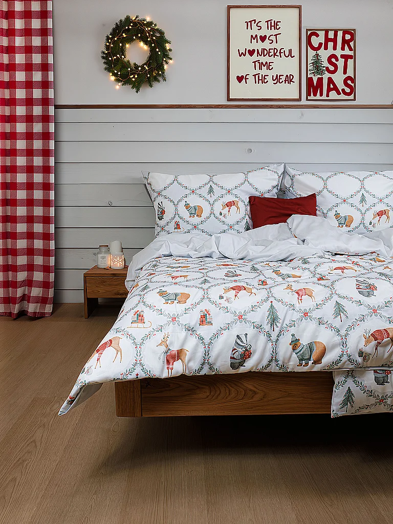 FLEURESSE Parure de lit en satin SWEET ART 70x90cm / 140x200cm Hiver vert clair