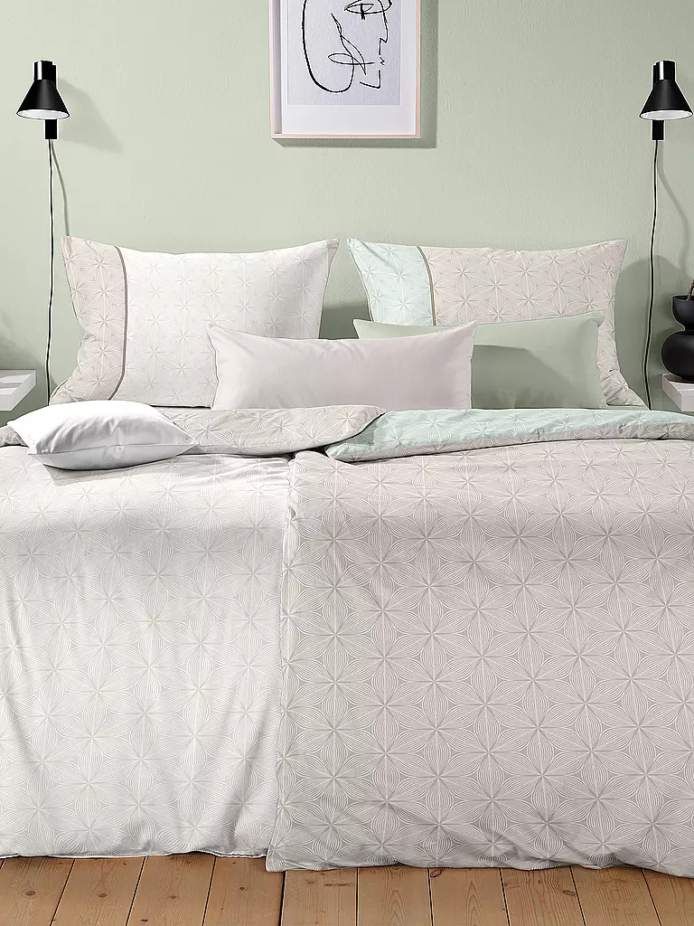 FLEURESSE | Damast Bettwäsche OPAL ELITE 140x220cm Creme Sage | beige
