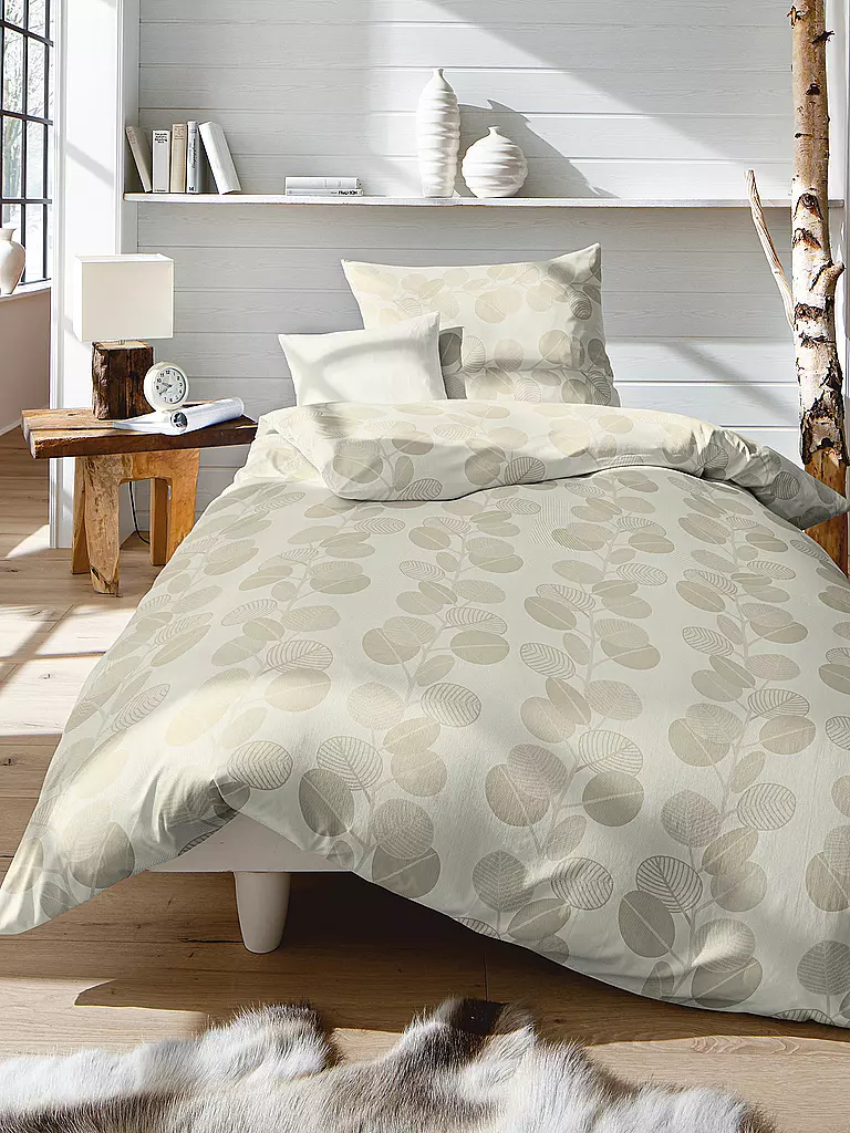 FLEURESSE | Flanell Bettwäsche Lech 70x90cm/140x200cm Mandel/Blätter | beige