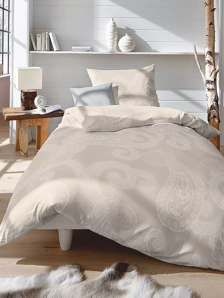 Schnelltrocknende Wäsche FLEURESSE Flanell Bettwäsche LECH 70x90cm/140x200cm Mandel creme