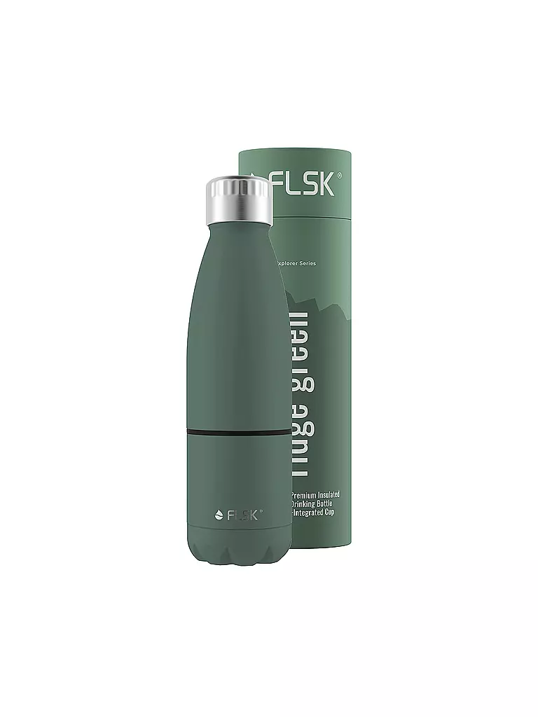 FLSK | Isolierflasche - Trinkflasche mit Becher 0,7l Ridge-Green | silber