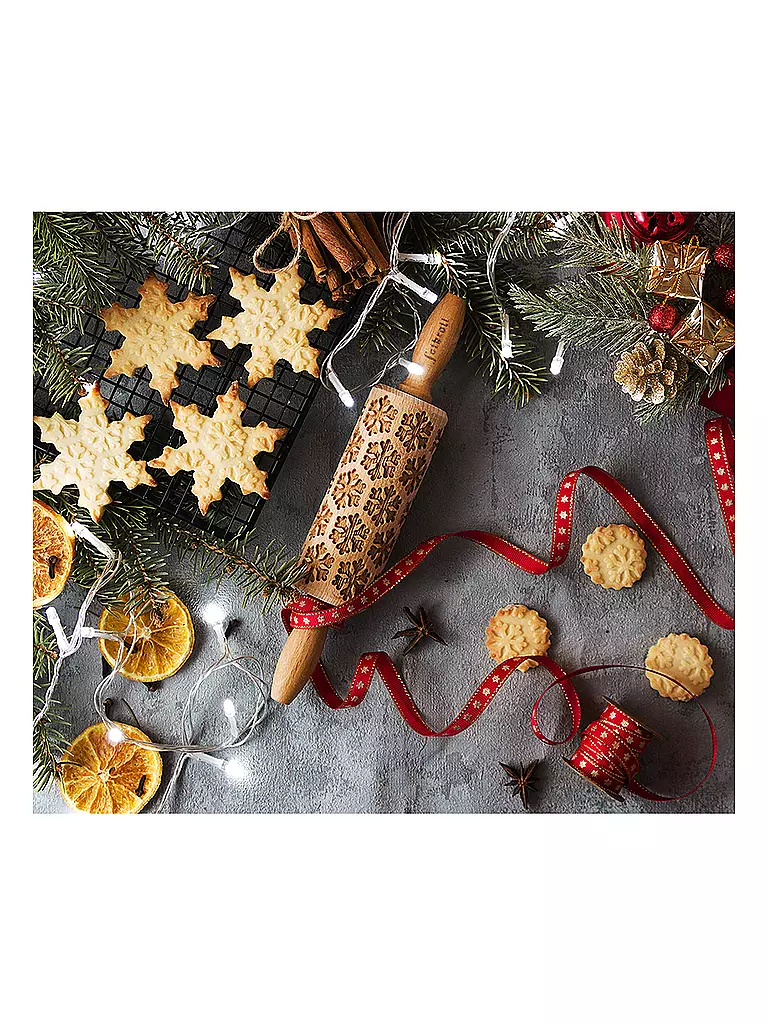 FOLKROLL | Teigrolle STERNFLOCKE Junior 23cm Buche / 3D-Motiv | hellbraun