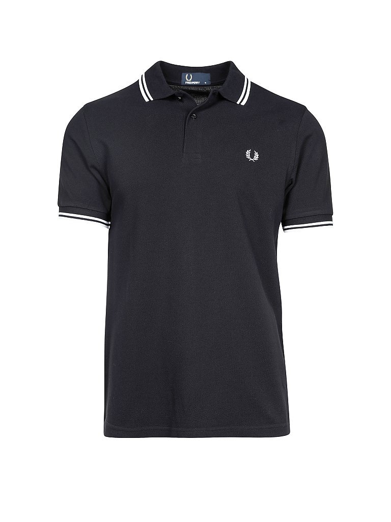 Polohemd mit zwei Zierstreifen und Logo in Marine Weiß-Marineblau