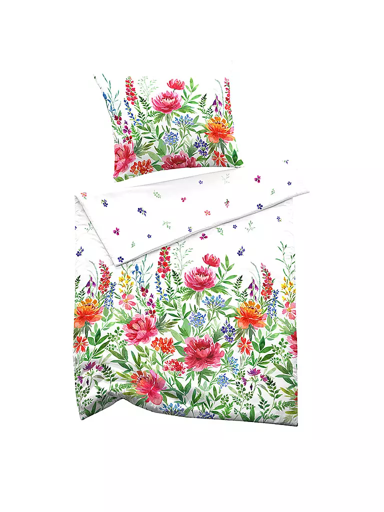 FUSSENEGGER | Satin Bettwäsche SCHWEIZER SATIN 70x90cm/140x200cm Weiss/Blumen | bunt