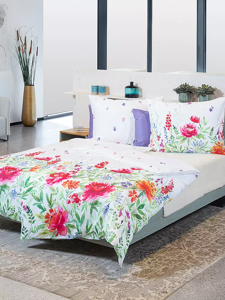 FUSSENEGGER | Satin Bettwäsche SCHWEIZER SATIN 70x90cm/140x200cm Weiss/Blumen | bunt