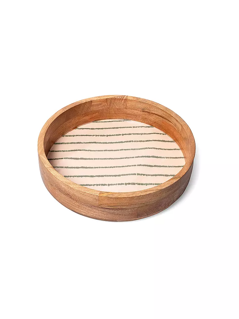 FYNCH HATTON | Holztablett 32cm groß SINGA Leaf Green Stripe | hellgrün
