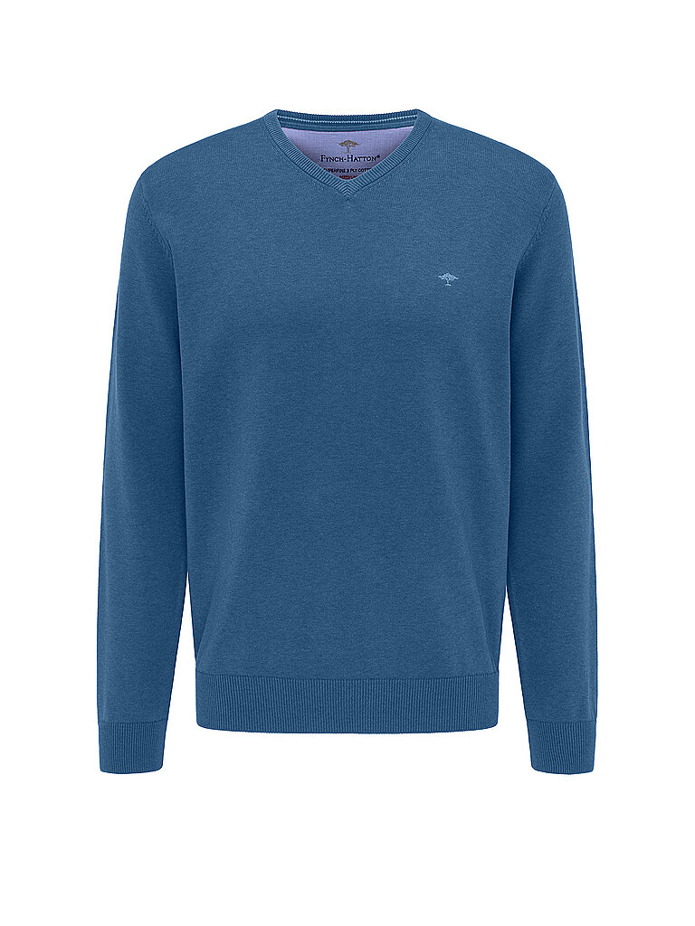 FYNCH-HATTON Pullover aus Baumwolle mit V-Ausschnitt Azure / 3XL