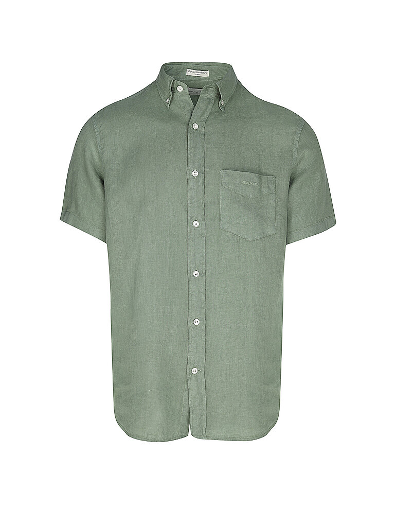Gant Short Sleeve Linen Shirt Regular Fit Olive