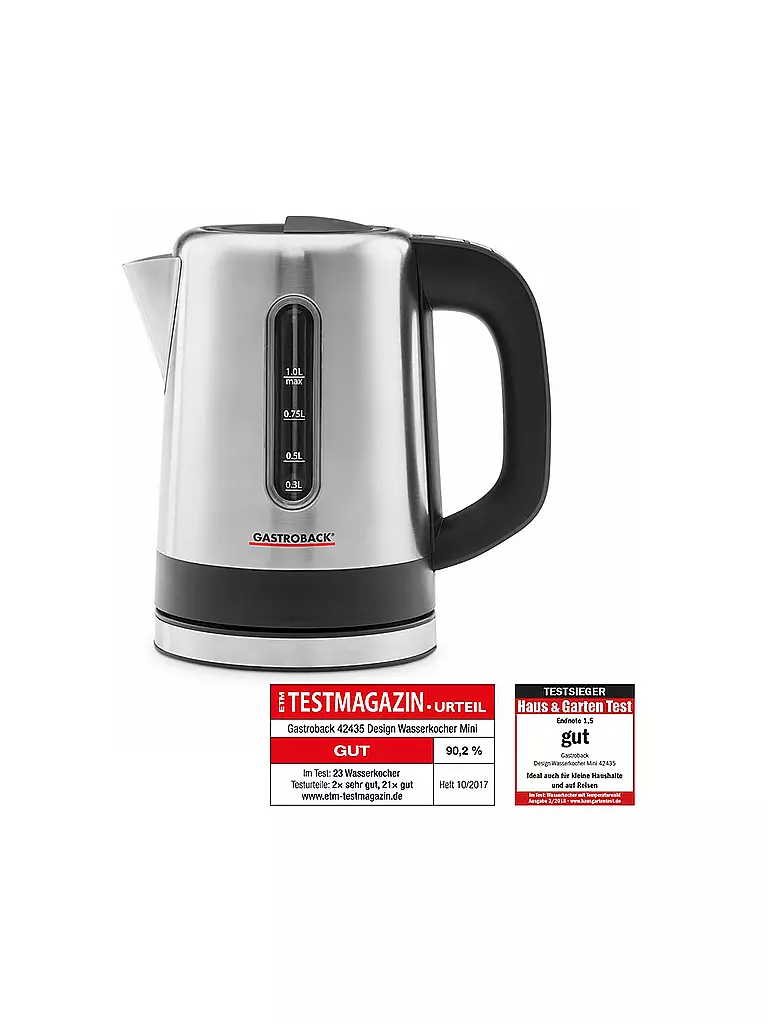 GASTROBACK | Design Wasserkocher Mini 1L Edelstahl 42435 | silber