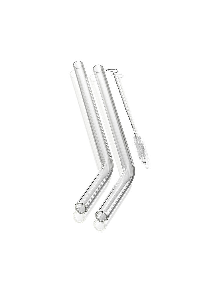 GEFU | Glastrinkhalm FUTURE, 23 cm gebogene Form, 4 Stück transparent mit Bürste | transparent