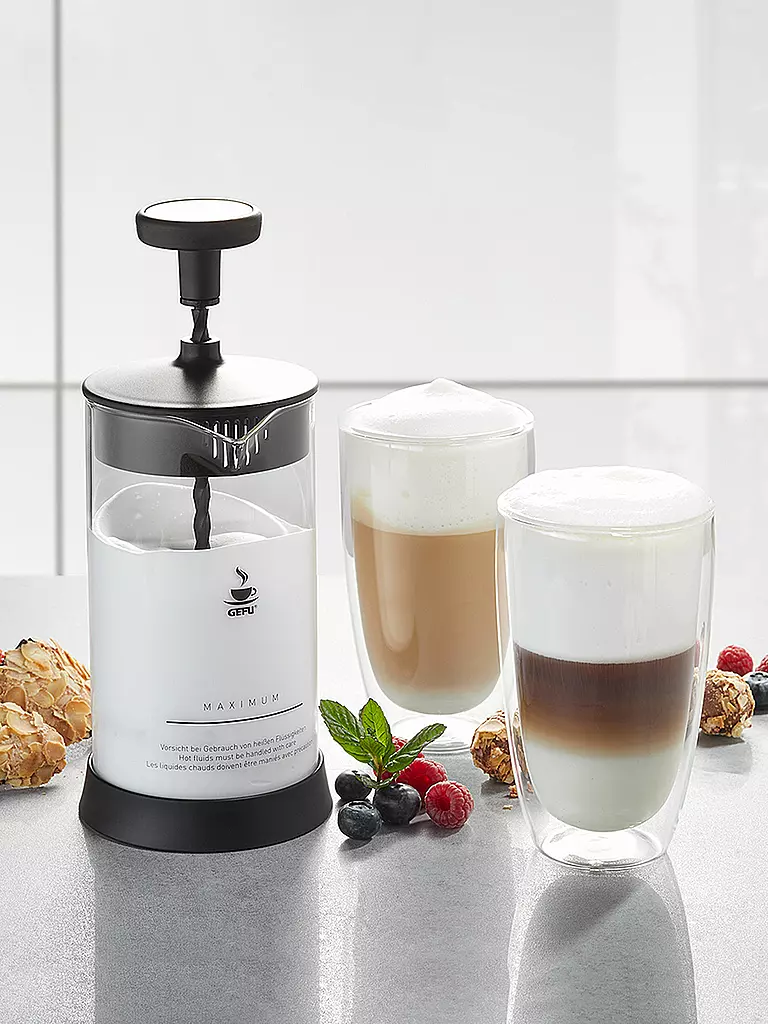 GEFU | Set Milchaufschäumer ANTONIO + 2 x Latte Macchiato Gläser 350ml | transparent