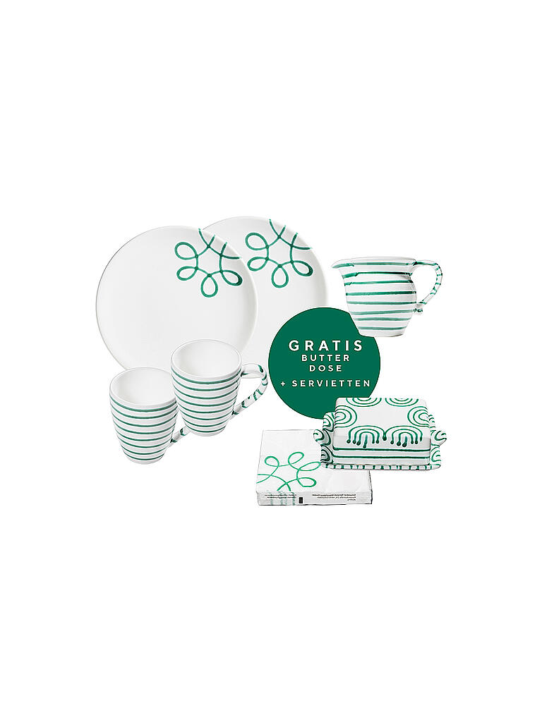 GMUNDNER KERAMIK | Starter Set Frühstück Kaffee 7tlg Grün Geflammt | grün