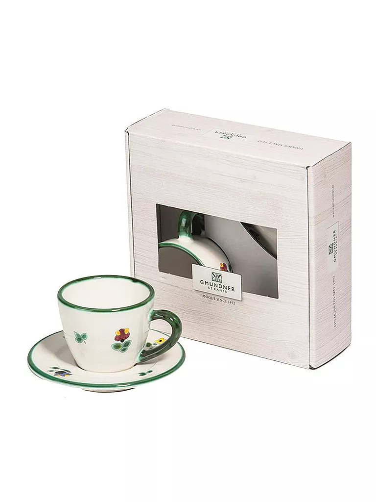 GMUNDNER KERAMIK | Tasse und Untertasse - Espresso for you Gourmet - 2-tlg. "Streublumen" | bunt