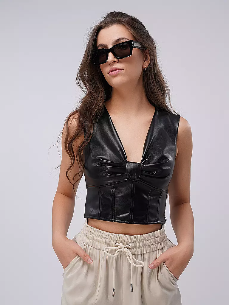 GUESS | Top in Lederoptik BRENDA | schwarz