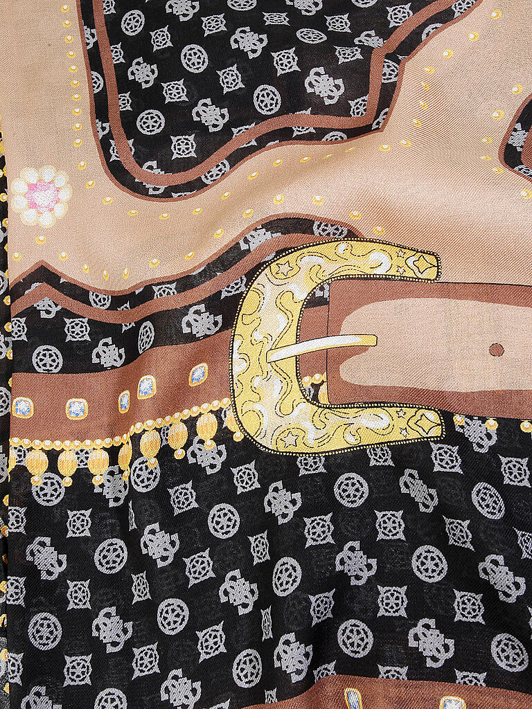 GUESS Jacquard Schal 40x180cm - Grau-Schwarzes Logo Tuch Mit Fransen