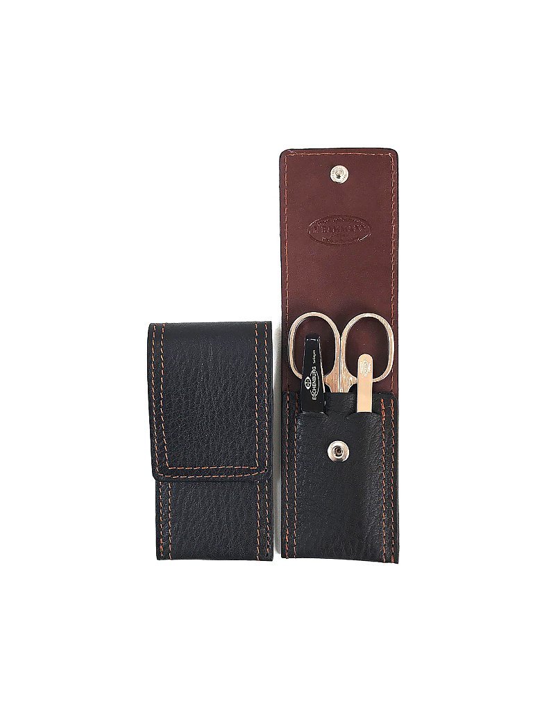 HAMMANN Set de manucure de voyage dans un étui en cuir (marron foncé, 3 pièces)