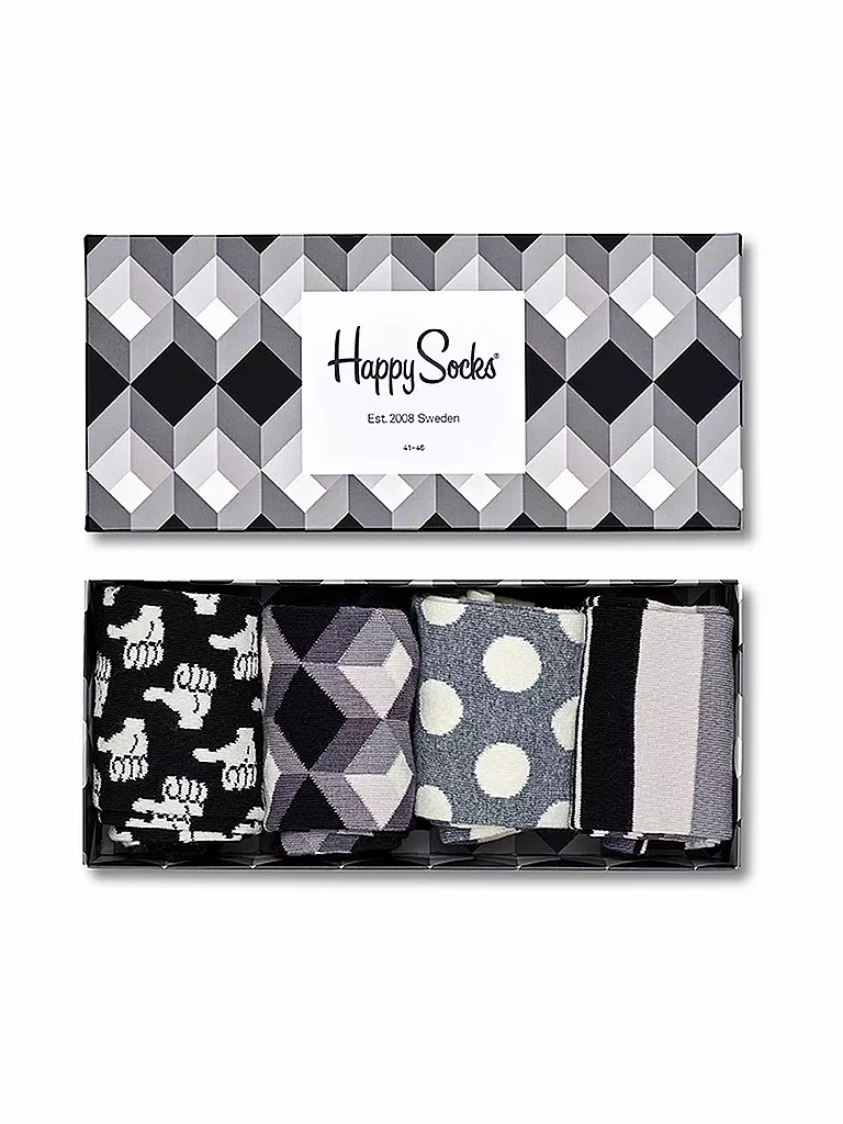 HAPPY SOCKS | Damen-Socken Geschenkbox 4-er "Black and White" 36-40 | bunt