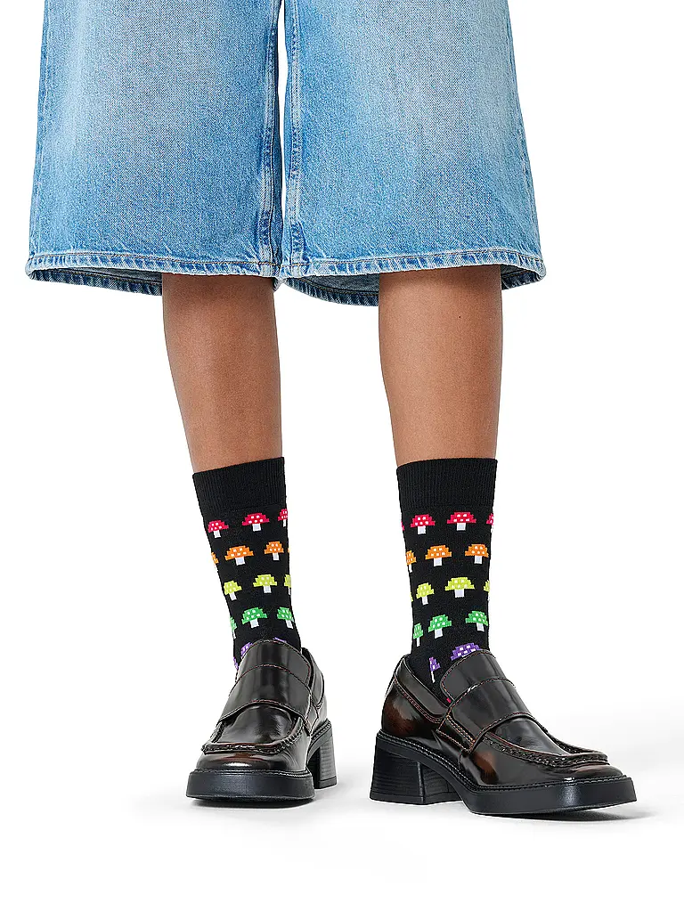 HAPPY SOCKS | Herren Socken MUSHROOM STRIPE 41-46 black | schwarz