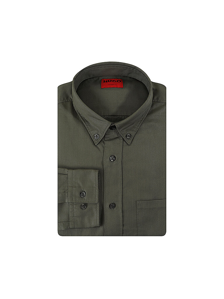 HUGO Hemd Straight Fit Ermann olive | M