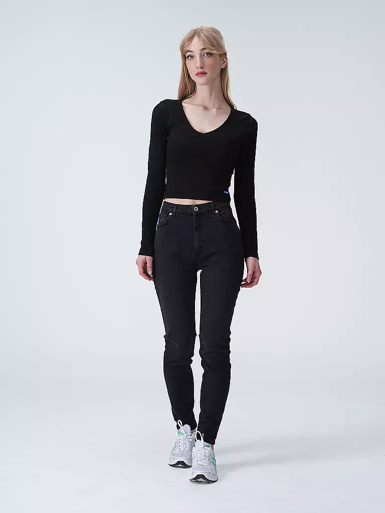 HUGO | Langarmshirt DARIMINA Cropped Fit  | schwarz