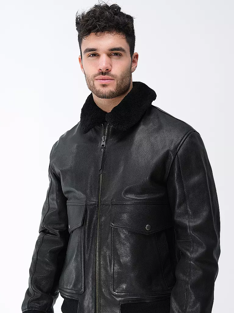 HUGO | Lederjacke LADAMUS | schwarz