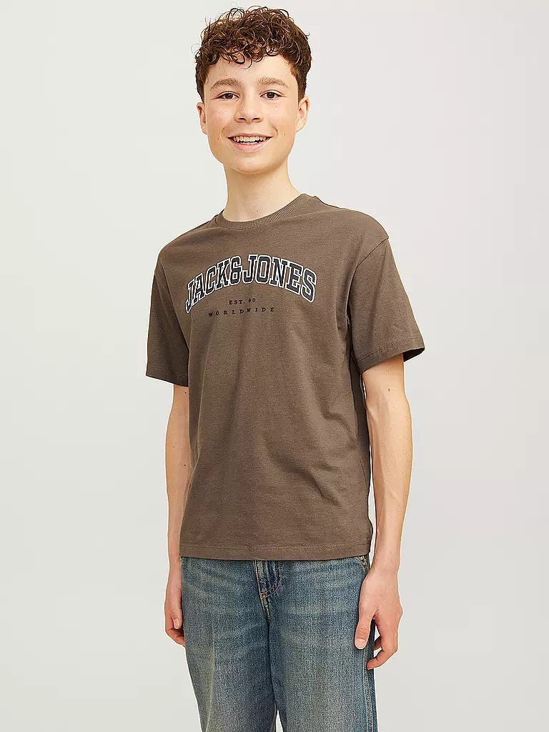JACK & JONES | Jungen T-Shirt  JJECALEB VARSITY TEE  | Braun