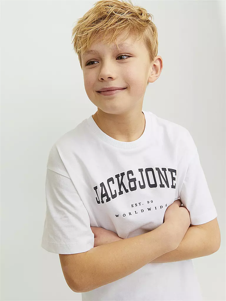 JACK & JONES | Jungen T-Shirt  JJECALEB VARSITY TEE  | Weiss