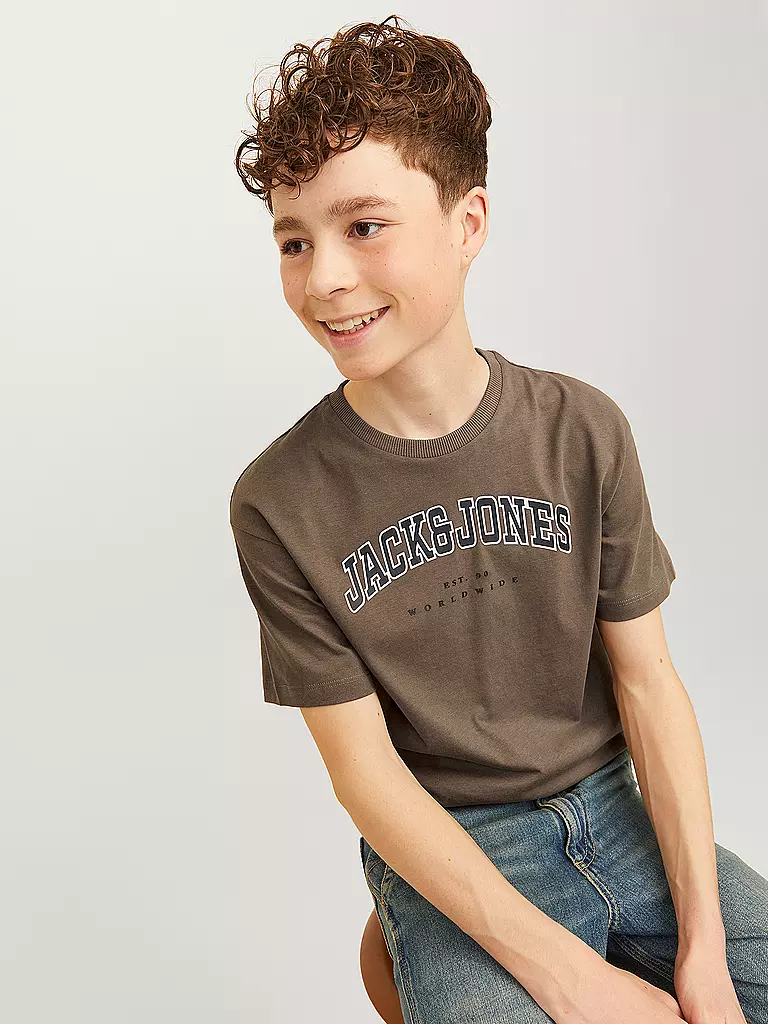 JACK & JONES | Jungen T-Shirt  JJECALEB VARSITY TEE  | Braun