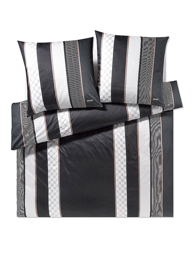 JOOP Satin Bettwäsche Cornflower Stripes 2 x 70x90cm / 200x200cm Deep Stone schwarz