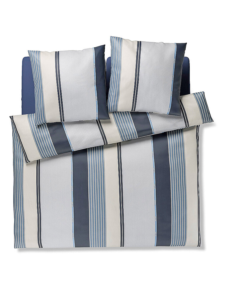 JOOP Satin Bettwäsche HERRINBONE STRIPES 2x70x90cm/200x200cm Ocean dunkelblau