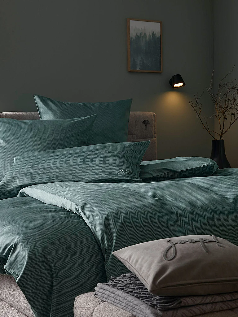JOOP Ropa de cama de satén HERRINBONE 2x70x90cm/200x200cm Esmeralda verde oscuro