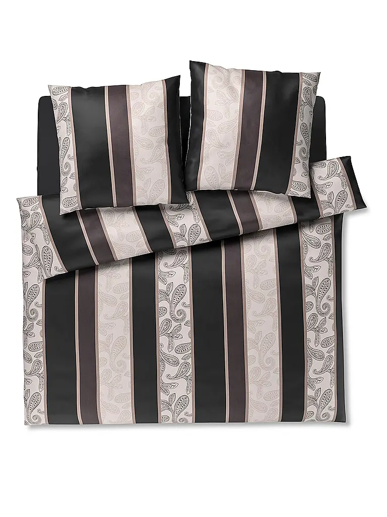 JOOP | Satin Bettwäsche PAISLEY STRIPES 2x70x90cm/140x200cm Schwarz | schwarz