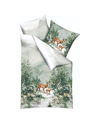 KAEPPEL | Flanell Bettwäsche MAJESTIC DEER 70x90cm/140x200cm Gruen