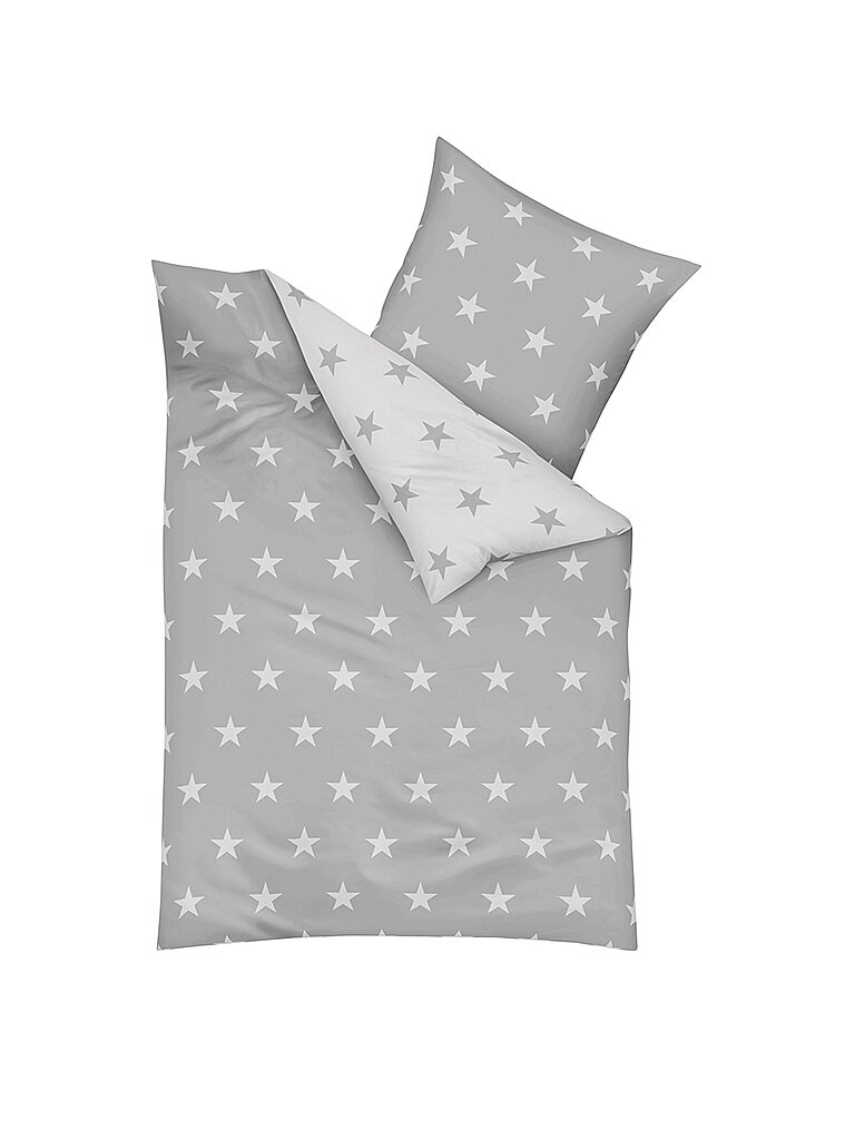 KAEPPEL Flanell Bettwäsche 70x90cm/140x200cm STARS Schiefer hellgrau – KAEPPEL